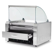 CZ-11W eleven-roller hot dog roller grill with bun warmer drawer, stainless steel