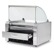 CZ-11W eleven-roller hot dog roller grill with bun warmer drawer, stainless steel