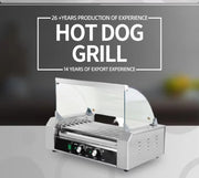 CZ-9W nine-roller hot dog roller grill with warmer drawer, stainless steel