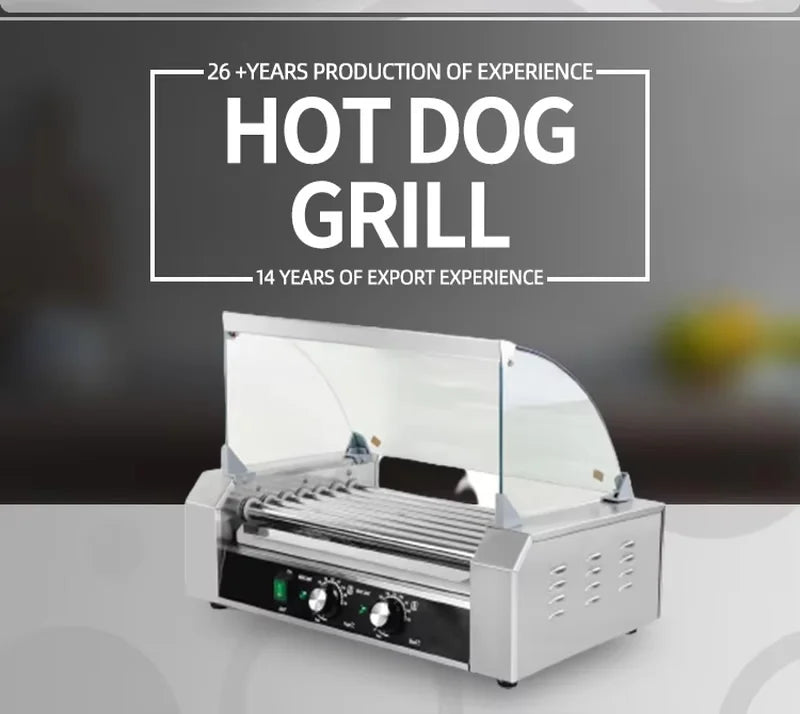 CZ-9W nine-roller hot dog roller grill with warmer drawer, stainless steel