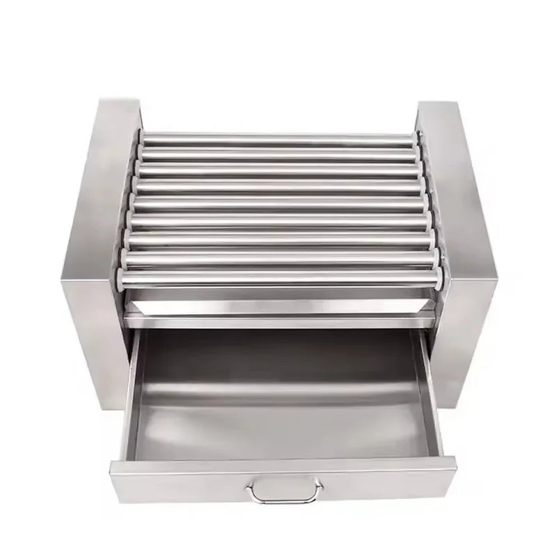 CZ-9W nine-roller hot dog roller grill with warmer drawer, stainless steel