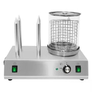HDW-4 electric hot dog steamer with glass container and bun sticks, stainless steel