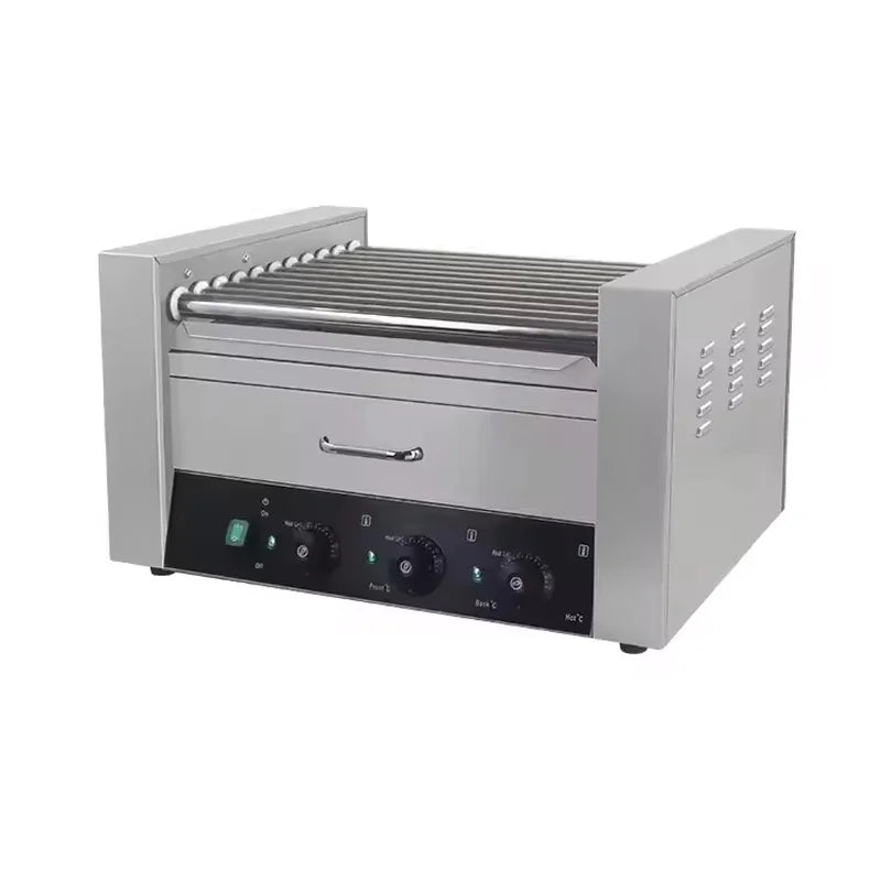 KG-11W eleven-roller hot dog roller grill with warmer drawer, stainless steel