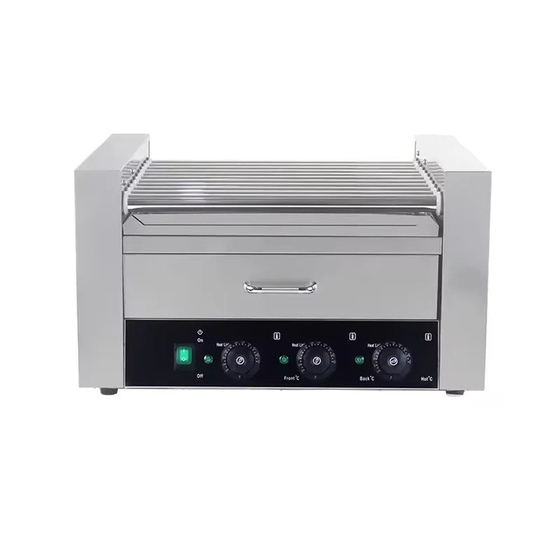 KG-11W eleven-roller hot dog roller grill with warmer drawer, stainless steel