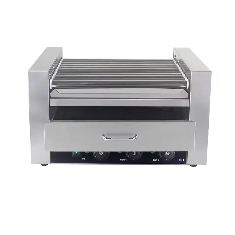 KG-11W eleven-roller hot dog roller grill with warmer drawer, stainless steel