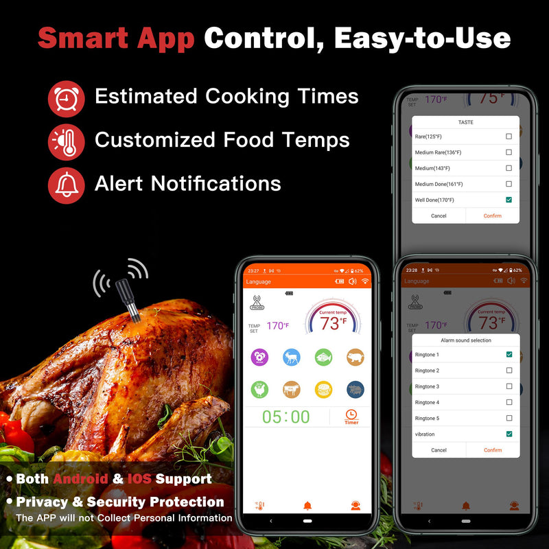 *TempSprite Wireless Smart Meat Thermometer with APP, 500FT Bluetooth, LCD-Enhanced Booster for Turkey Beef Rotisserie BBQ Grill Oven Smoker