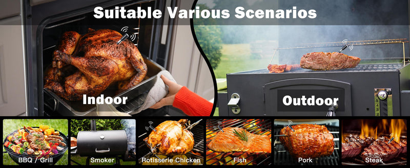 *TempSprite Wireless Smart Meat Thermometer with APP, 500FT Bluetooth, LCD-Enhanced Booster for Turkey Beef Rotisserie BBQ Grill Oven Smoker