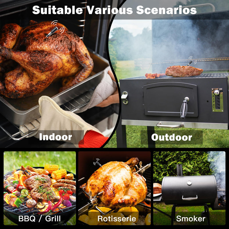 *TempSprite Wireless Smart Meat Thermometer with APP, 500FT Bluetooth, LCD-Enhanced Booster for Turkey Beef Rotisserie BBQ Grill Oven Smoker