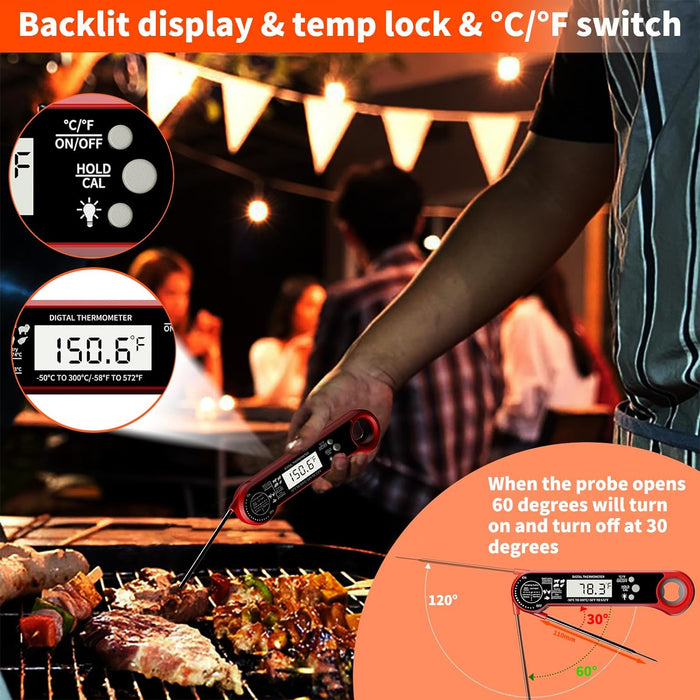 *TempSprite Instant Read Meat Thermometer Digital, ipx6 Candy Milk Coffee Food Cooking Thermometer with Backlight, Calibration, and Foldable Probe for Grilling