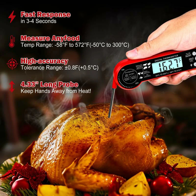 Instant Read Meat Thermometer with LCD Backlight, Waterproof Candy Thermometer and Food Thermometer for Cooking, Foldable Probe Meat Thermometer Digital for Grilling Baking Frying