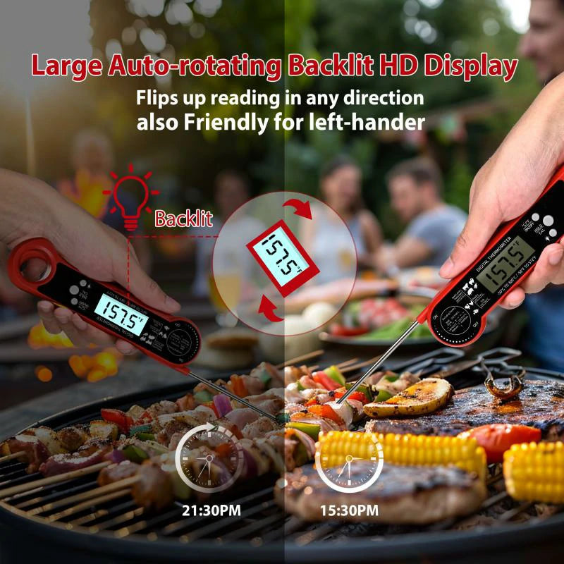 Instant Read Meat Thermometer with LCD Backlight, Waterproof Candy Thermometer and Food Thermometer for Cooking, Foldable Probe Meat Thermometer Digital for Grilling Baking Frying