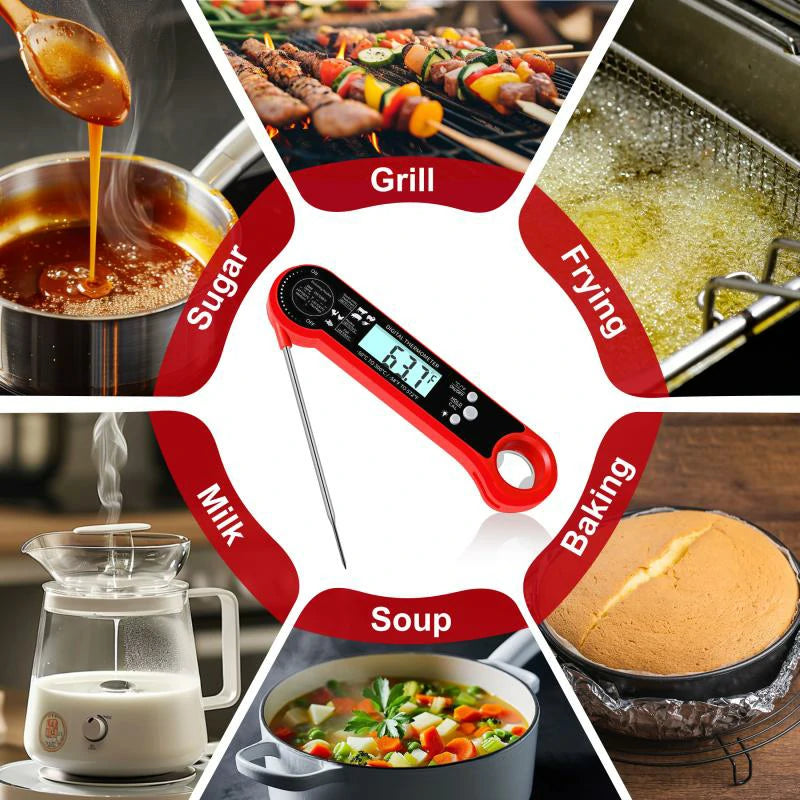 Instant Read Meat Thermometer with LCD Backlight, Waterproof Candy Thermometer and Food Thermometer for Cooking, Foldable Probe Meat Thermometer Digital for Grilling Baking Frying