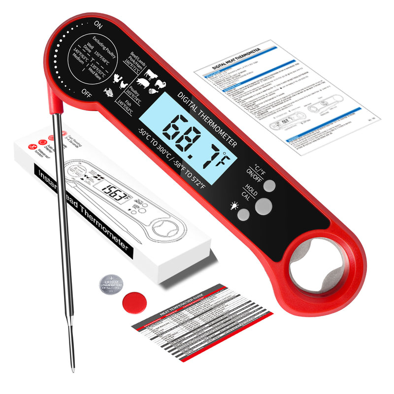 *TempSprite Instant Read Meat Thermometer Digital, ipx6 Candy Milk Coffee Food Cooking Thermometer with Backlight, Calibration, and Foldable Probe for Grilling