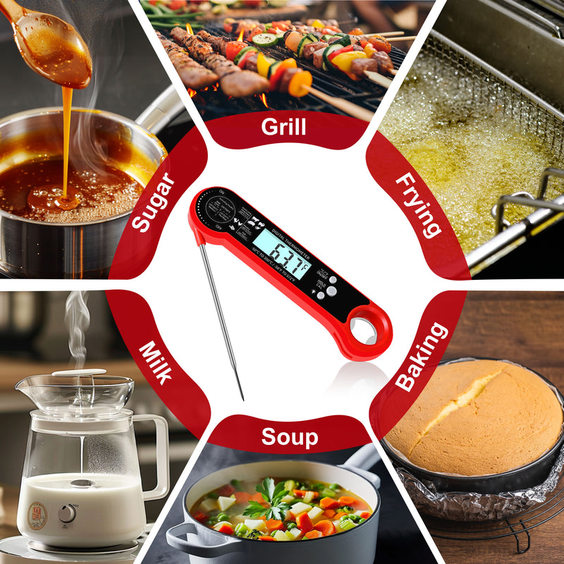 *TempSprite Instant Read Meat Thermometer Digital, ipx6 Candy Milk Coffee Food Cooking Thermometer with Backlight, Calibration, and Foldable Probe for Grilling