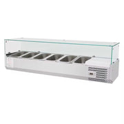 RT-1500-2 refrigerated salad showcase with 1/3 GN pans, chilled topping rail