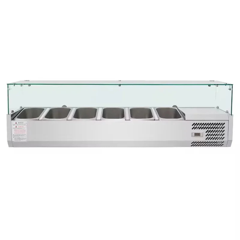 RT-1500-2 refrigerated salad showcase with 1/3 GN pans, chilled topping rail