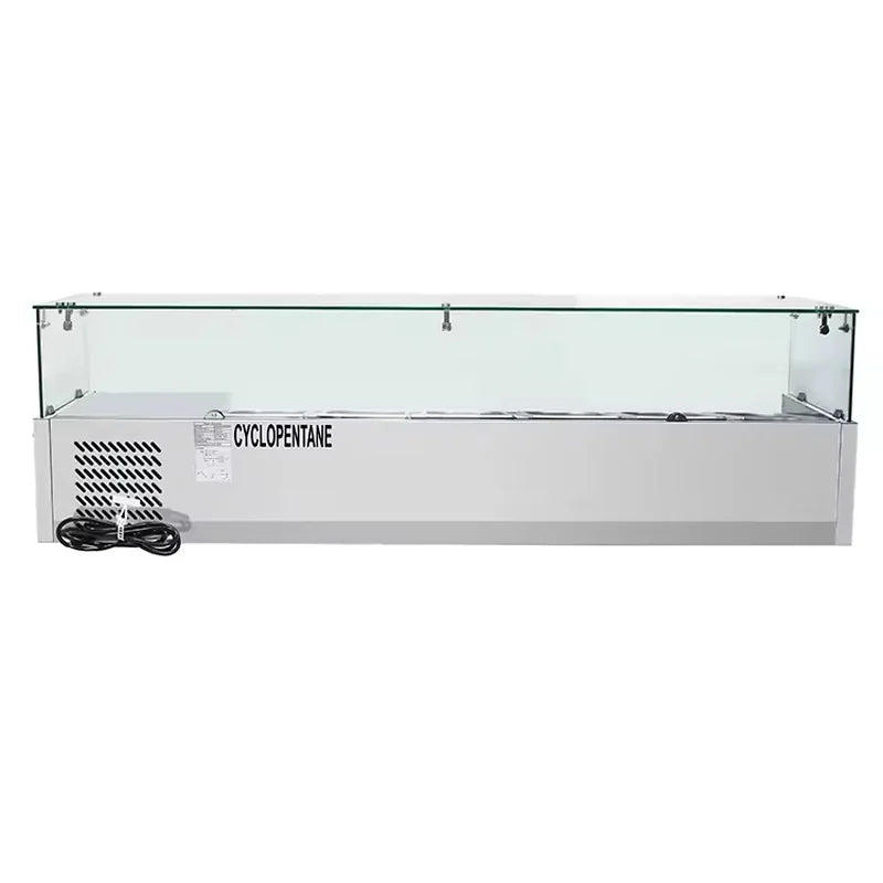 RT-1500-2 refrigerated salad showcase with 1/3 GN pans, chilled topping rail