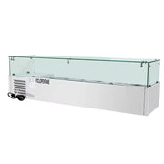 RT-1500-2 refrigerated salad showcase with 1/3 GN pans, chilled topping rail