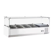 SS-1200-2 refrigerated salad showcase with 1/3 GN pans, chilled topping rail