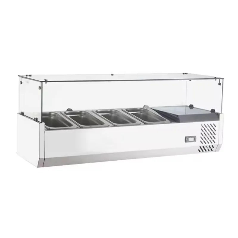 SS-1200-2 refrigerated salad showcase with 1/3 GN pans, chilled topping rail