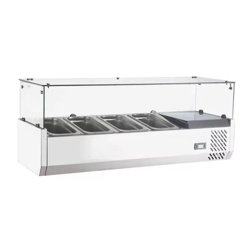 SS-1200-2 refrigerated salad showcase with 1/3 GN pans, chilled topping rail