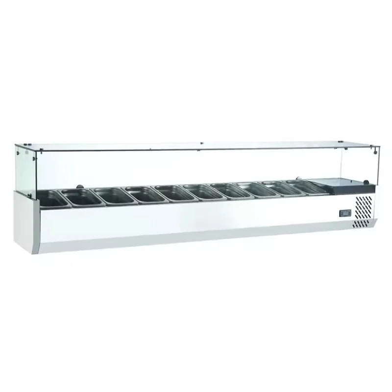 SS-2000L refrigerated salad showcase with 1/4 GN pans, chilled topping rail
