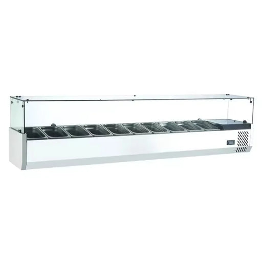 SS-2000L refrigerated salad showcase with 1/4 GN pans, chilled topping rail