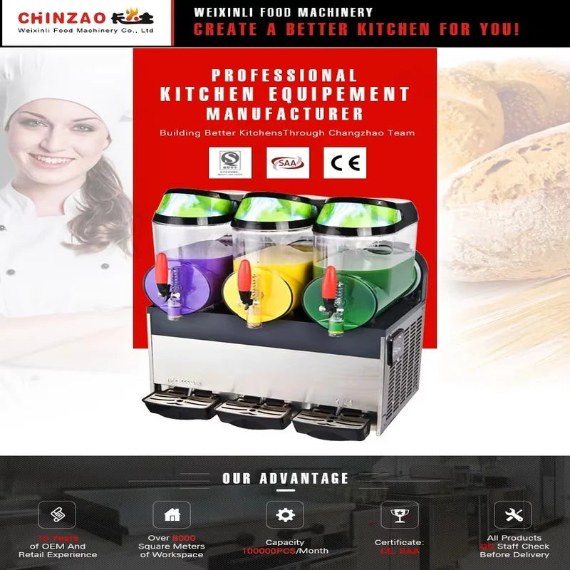 XRJ-12L\*3 triple-tank commercial slush and cold drink machine, 3 × 12L