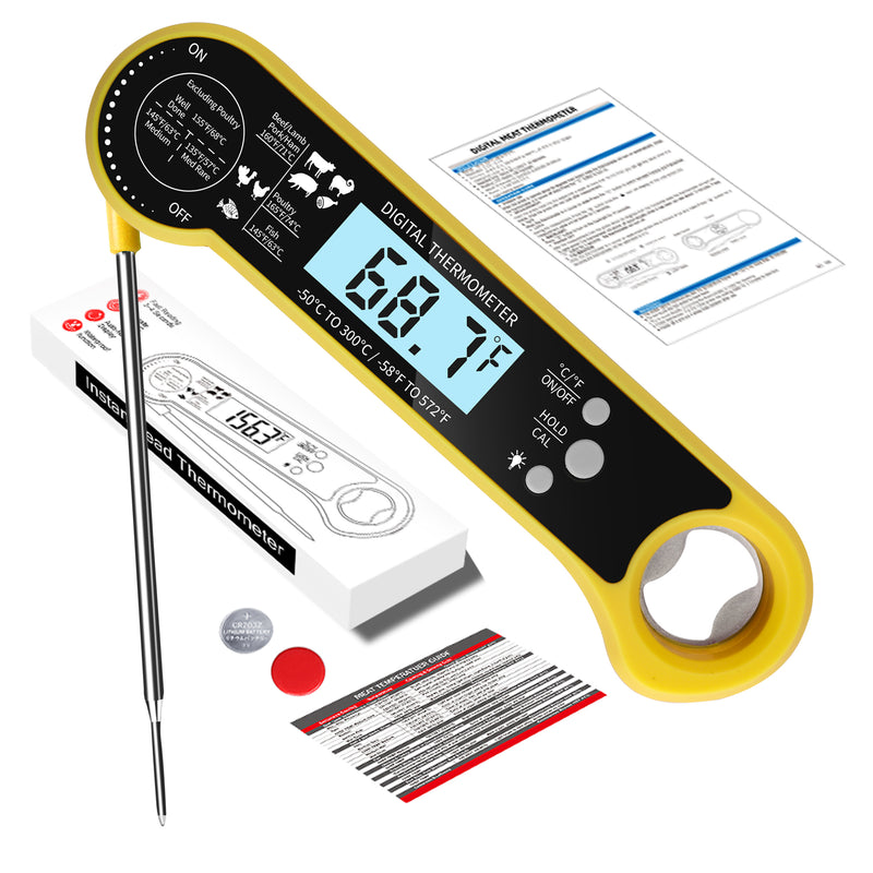 *TempSprite Instant Read Meat Thermometer Digital, ipx6 Candy Milk Coffee Food Cooking Thermometer with Backlight, Calibration, and Foldable Probe for Grilling