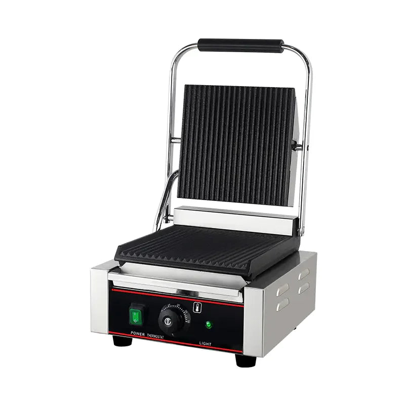 CHZ-810 electric contact grill with ribbed non-stick cast-iron plates
