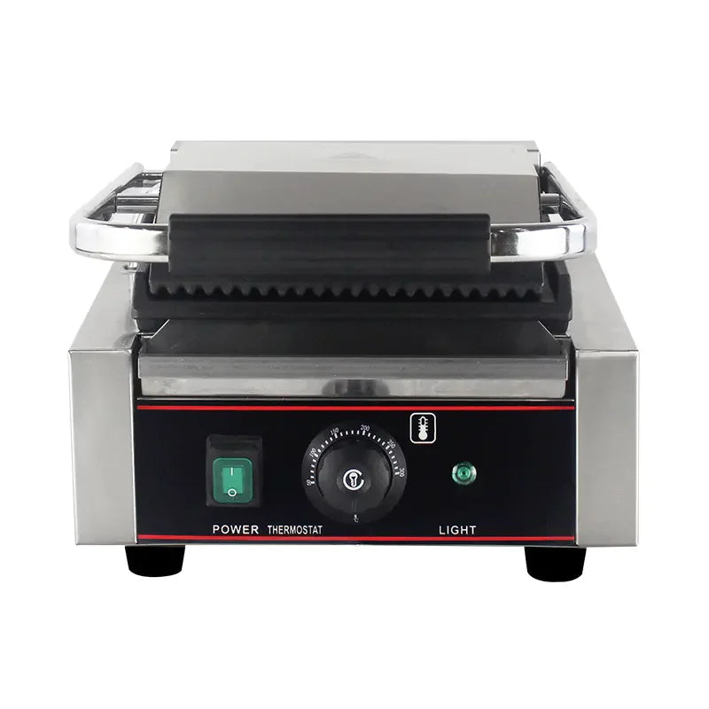 CHZ-810 electric contact grill with ribbed non-stick cast-iron plates