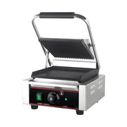 CHZ-810A single-plate electric contact grill with ribbed top and flat bottom plates