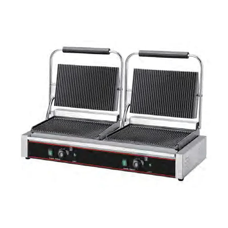 CHZ-820-2 wide double-plate electric contact grill with fully ribbed plates