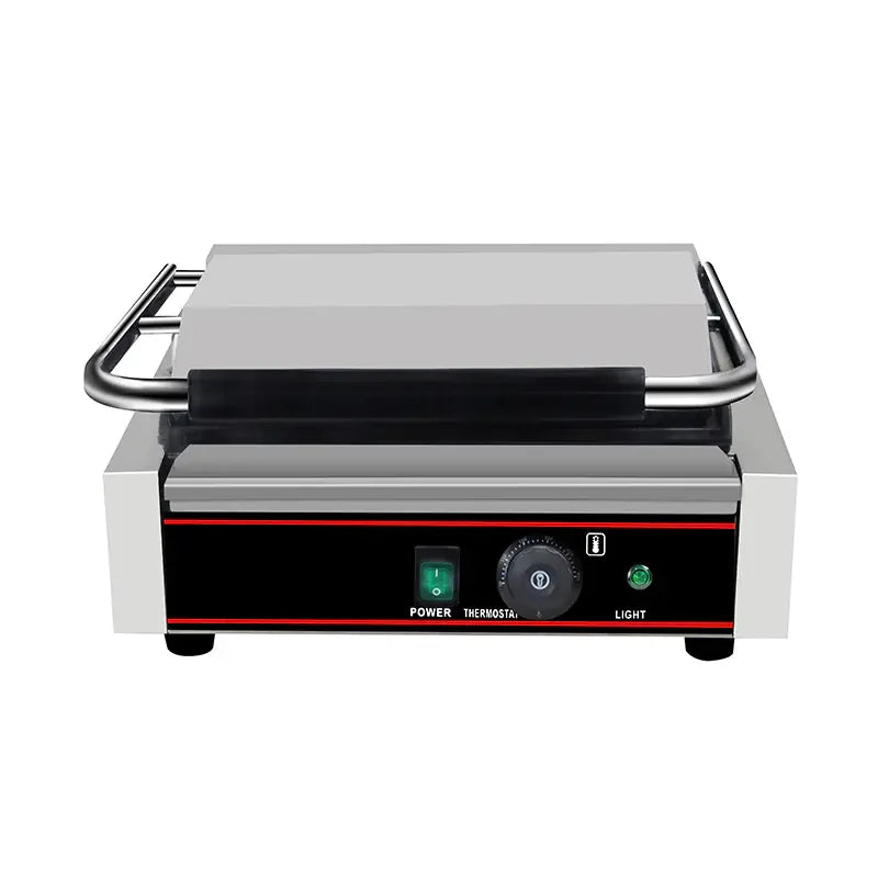 CHZ-820A single-plate electric contact grill with ribbed top and flat bottom plates