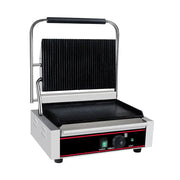 CHZ-820A single-plate electric contact grill with ribbed top and flat bottom plates