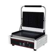 CHZ-820A single-plate electric contact grill with ribbed top and flat bottom plates