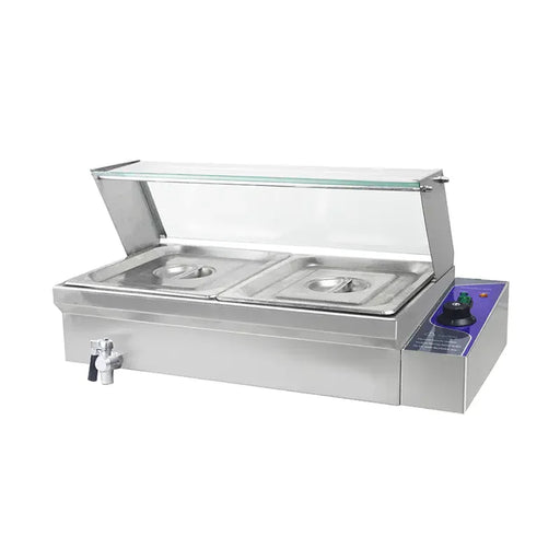 RTC-2H commercial electric bain marie food warmer with glass splash guard and 1/2 GN pans