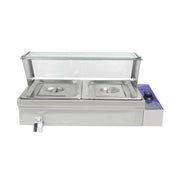 RTC-2H commercial electric bain marie food warmer with glass splash guard and 1/2 GN pans