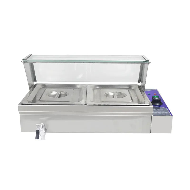 RTC-2H commercial electric bain marie food warmer with glass splash guard and 1/2 GN pans