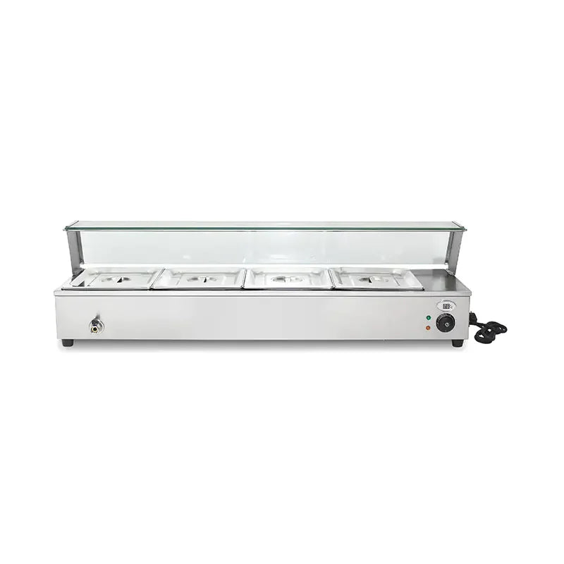 RTC-4D commercial electric bain marie food warmer with tempered glass guard and 1/2 GN pans