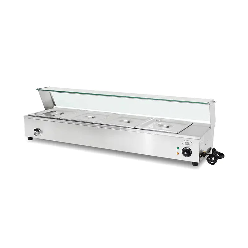 RTC-4D commercial electric bain marie food warmer with tempered glass guard and 1/2 GN pans