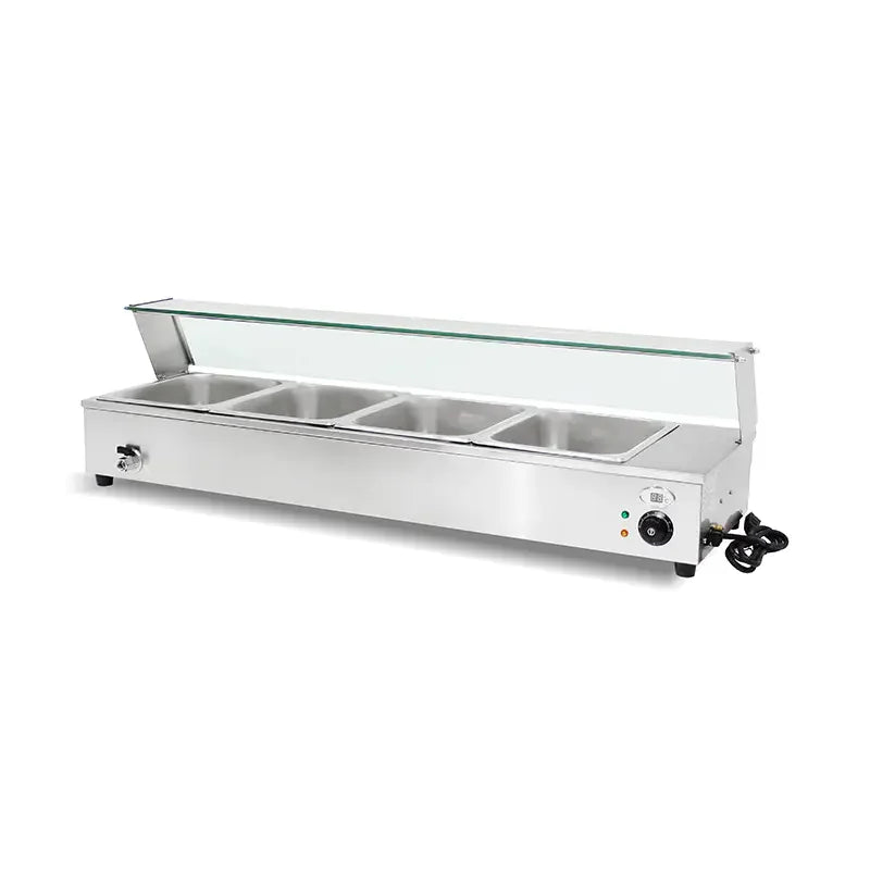 RTC-4D commercial electric bain marie food warmer with tempered glass guard and 1/2 GN pans