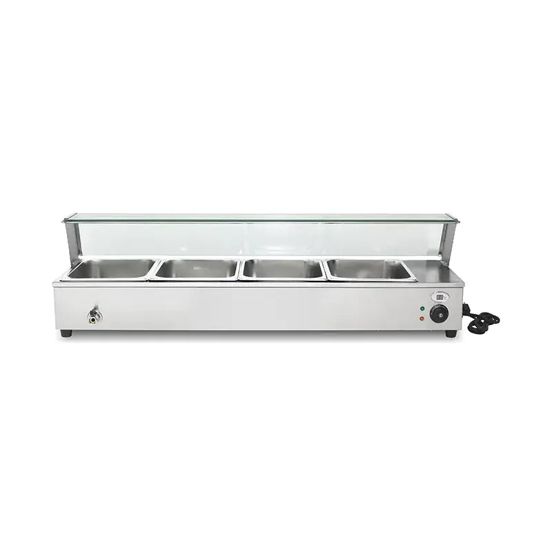 RTC-4D commercial electric bain marie food warmer with tempered glass guard and 1/2 GN pans