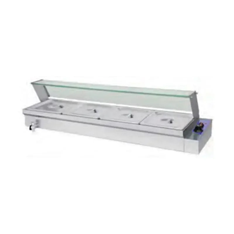 RTC-4H commercial electric bain marie food warmer with glass splash guard and 1/2 GN pans