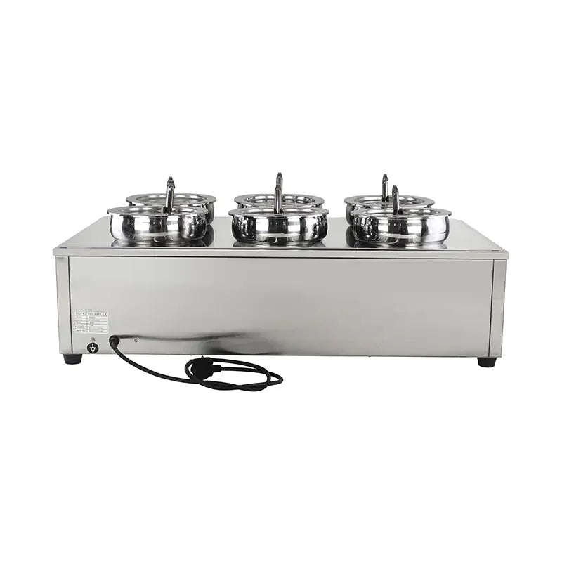 SB-6TR 6-pot round-well electric bain marie soup station, stainless steel