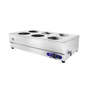SB-6TR 6-pot round-well electric bain marie soup station, stainless steel