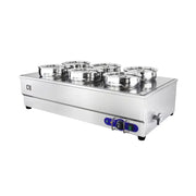 SB-6TR 6-pot round-well electric bain marie soup station, stainless steel