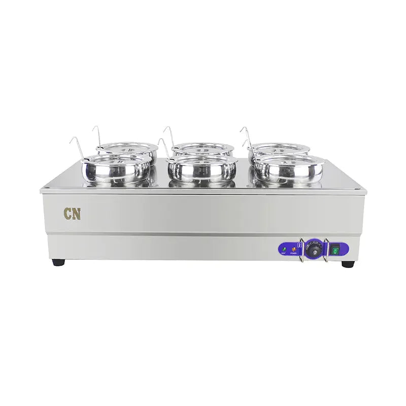 SB-6TR 6-pot round-well electric bain marie soup station, stainless steel