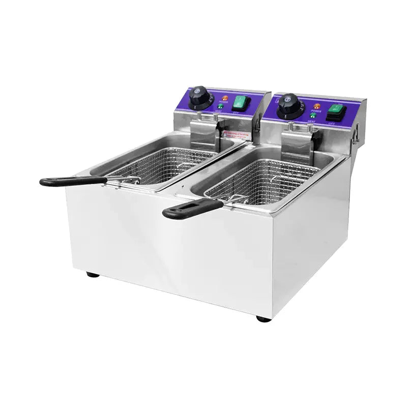 DZL-062B twin-tank countertop electric deep fryer, 6L×2, stainless steel