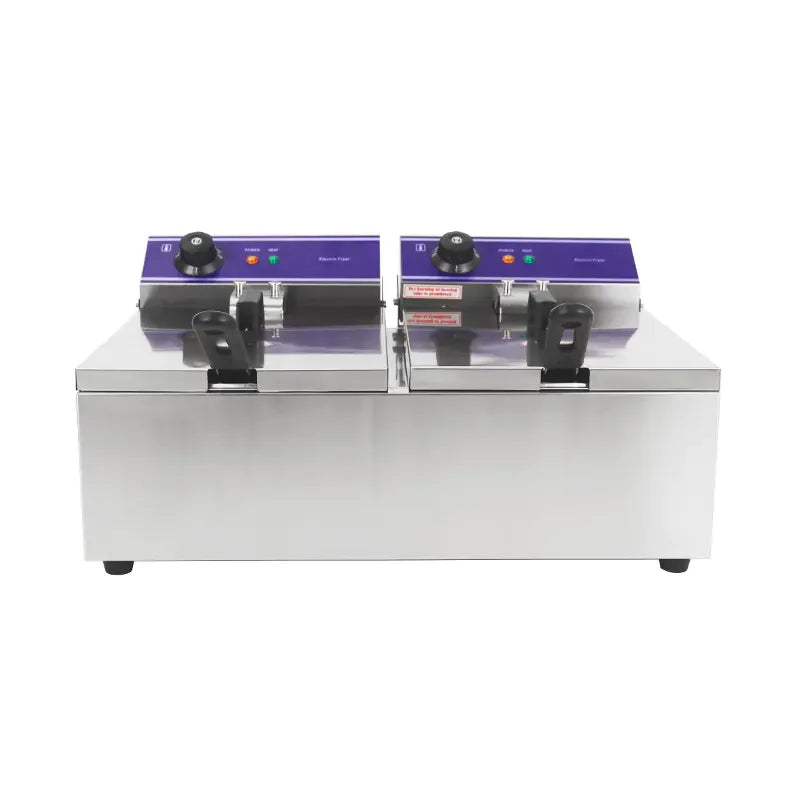 DZL-102B twin-tank countertop electric deep fryer, 10L×2, stainless steel